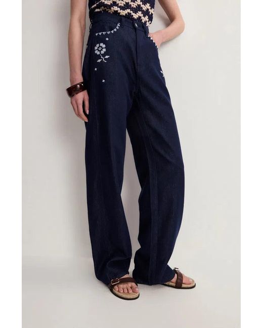 Fabrique Blue Fiona Floral Embroidered Straight Leg Jeans