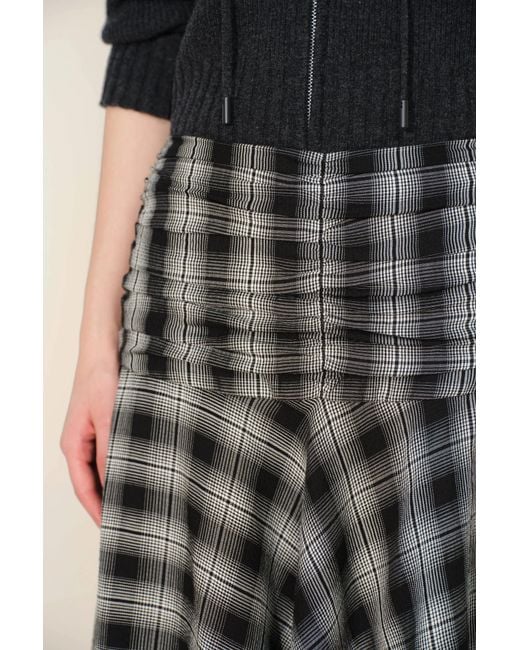 Fabrique Black Gracie Ruched Asymmetric Plaid Skirt