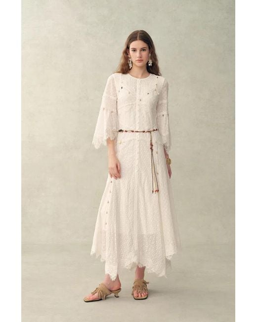 Fabrique Blue Aitana Lace Jacquard Embroidery Long Sleeves Irregular Hem Dress