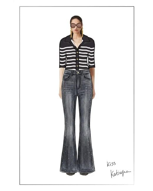 Fabrique Black Una Crystal Embellished Gradient Flared Jeans