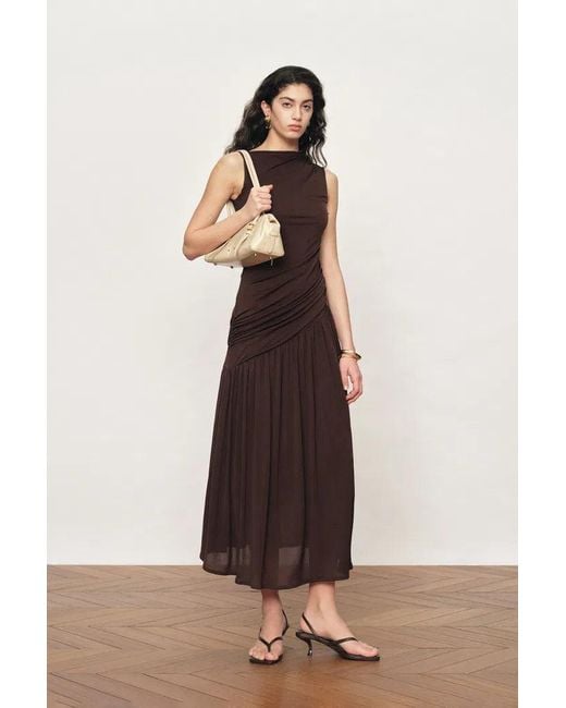 Fabrique Multicolor Avery Asymmetrical Ruched Sleeveless Dress