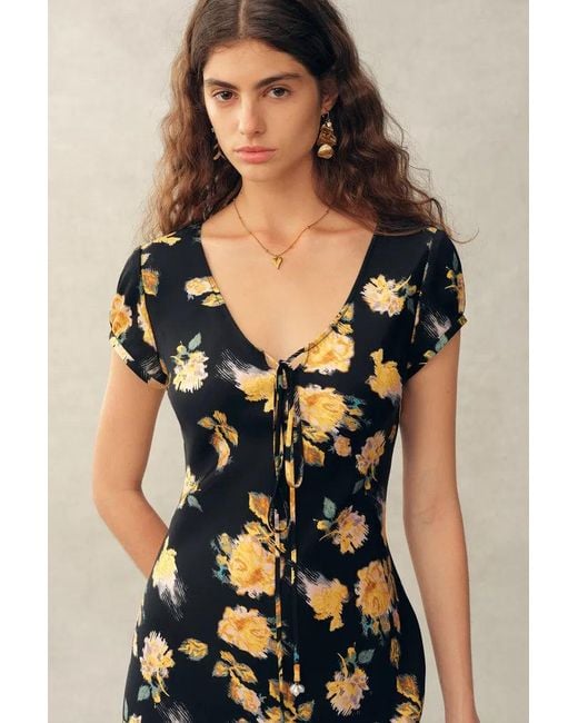 Fabrique Natural Maggie Handpainted Floral Cinched Waist Dress