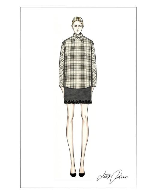 Fabrique Natural Raven Plaid Mock Neck Tie Back Shirt