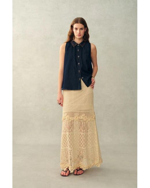 Fabrique Natural Angelica Floral Openwork Straight Maxi Skirt
