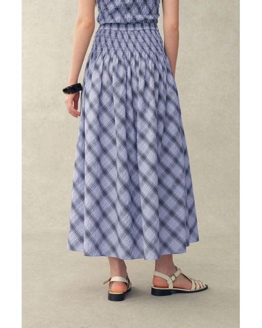 Fabrique Blue Crystal Smocked A Line Plaid Skirt