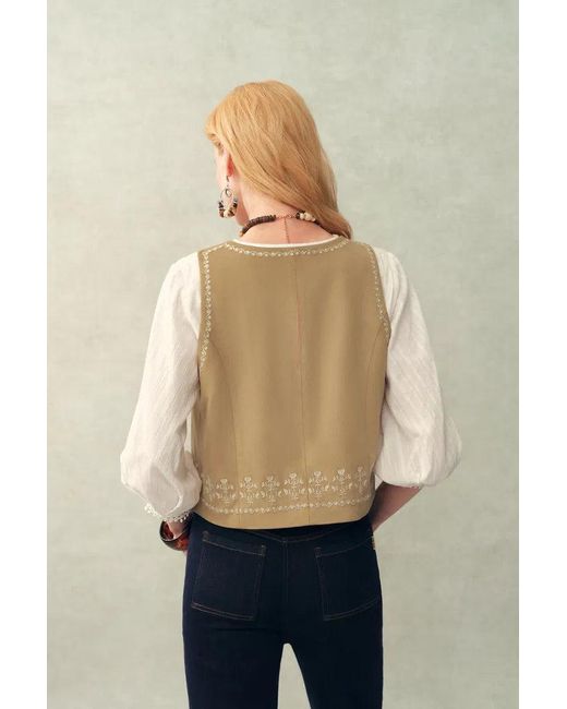 Fabrique Blue Vestsue Faux Embroidered Suede Sleeveless Vest Top