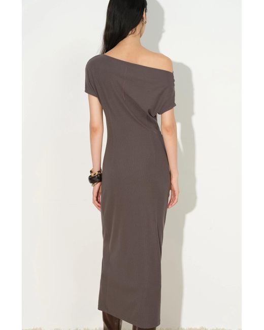 Fabrique Gray Hazel Draped Off Shoulder Dress