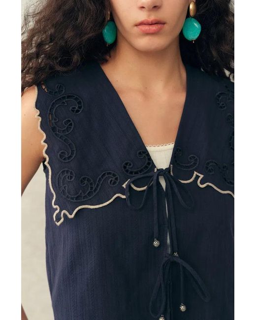 Fabrique Blue Ivy Sailor Collar Sleeve Sleeveless Top
