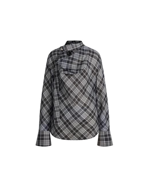 Fabrique Natural Fern Plaid Scarf Tie Blouse