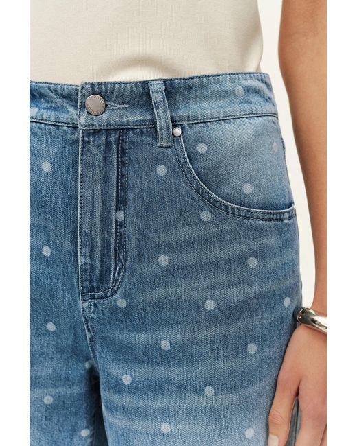 Fabrique Blue Elyra Polka Dot Straight Wide Leg Jeans