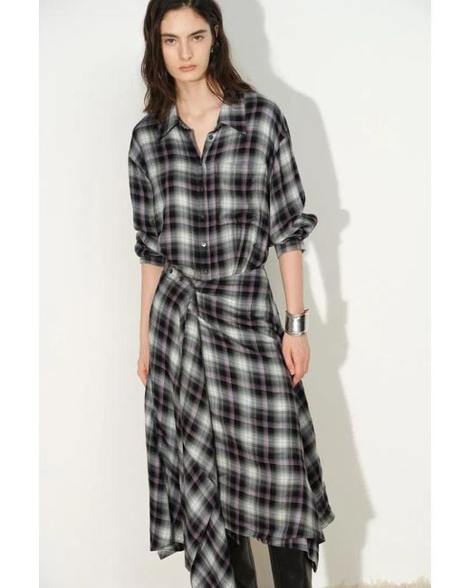 Fabrique Multicolor Lea Detachable Wrap Plaid Shirt Dress