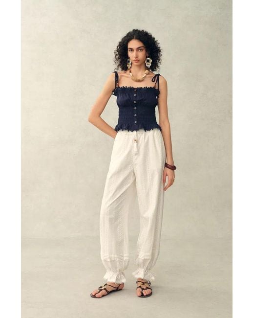 Fabrique Blue Siena Smocked Tie Front Bandeau Top And Maxi Skirt Set