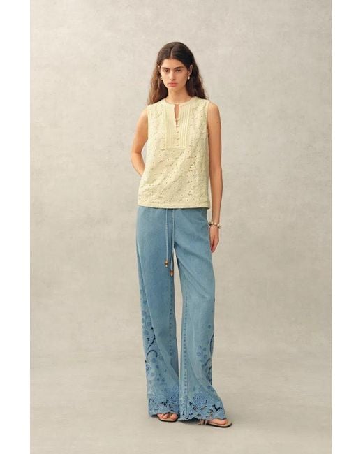 Fabrique Blue Charlotte Marigold Lace Embroidery Sleeveless Top