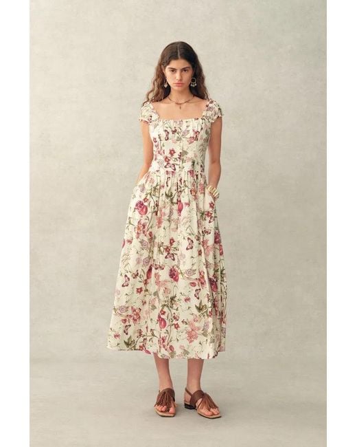 Fabrique Multicolor Rosalina Smocked Pomegranate Print Strap Dress