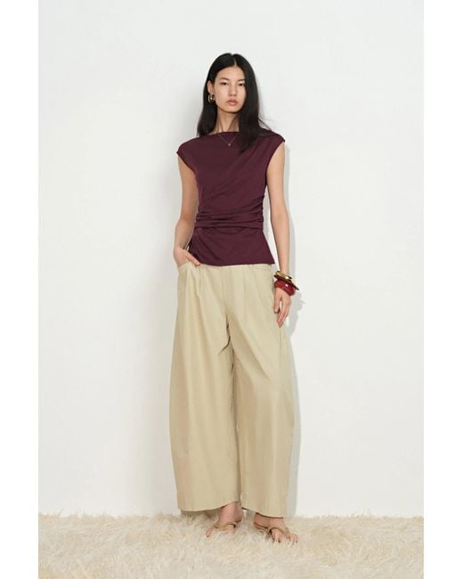 Fabrique Natural Gemma Ruched Short Sleeve Top