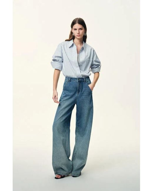 Fabrique Blue Lismore Contrast Embroidery Striped Shirt