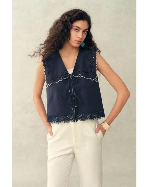 Fabrique Blue Ivy Sailor Collar Sleeve Sleeveless Top