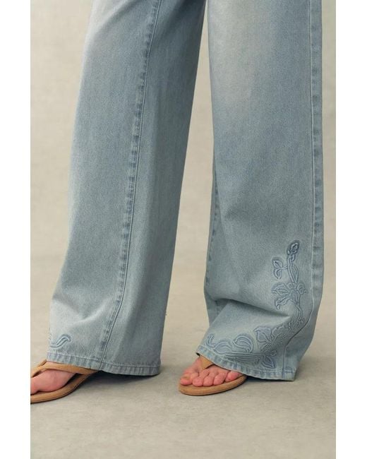 Fabrique Blue Berthe Embossed Flowers Straight Leg Jeans