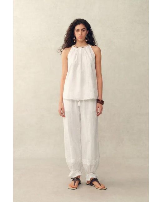 Fabrique Natural Hazel Halter Neck Sleeveless Top And Pants Matching Set