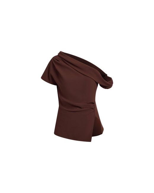 Fabrique Multicolor Hazel Asymmetric Ruched One Shoulder Side Slit Fitted Top