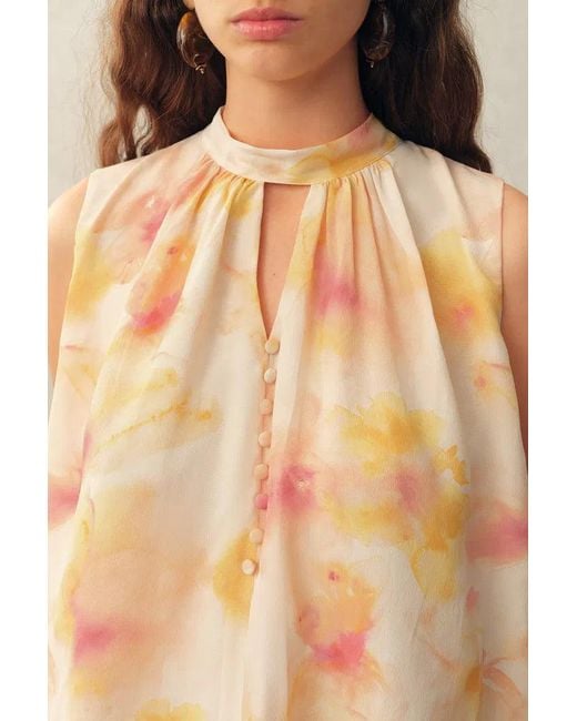 Fabrique Natural Charlotte Handpainted Floral Neck Tie Sleeveless Blouse