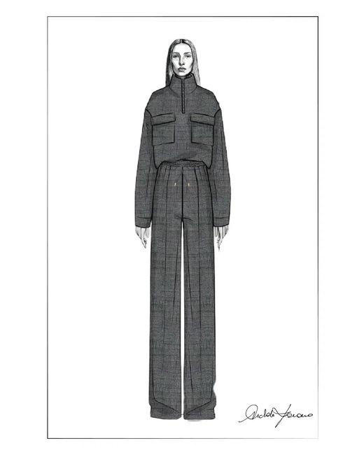 Fabrique Gray Miranda Pleated Drawstring Wide Leg Pants
