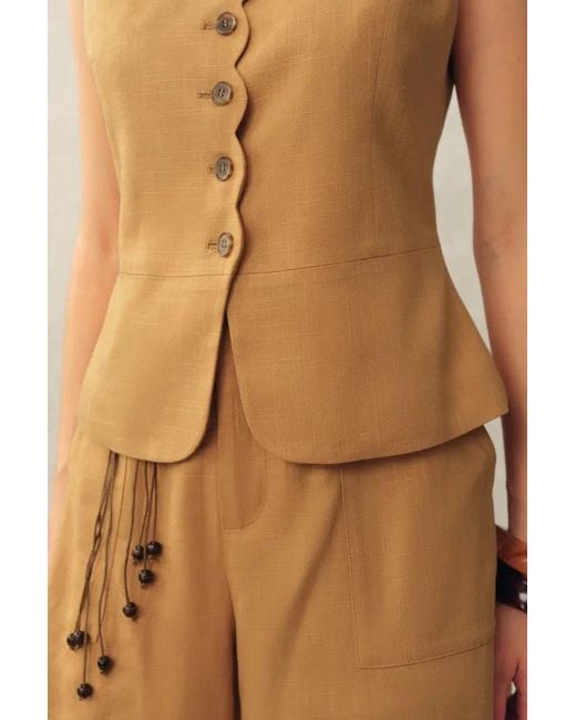 Fabrique Natural Suzane Handwork Stitched Scalloped Trim Sleeveless Top