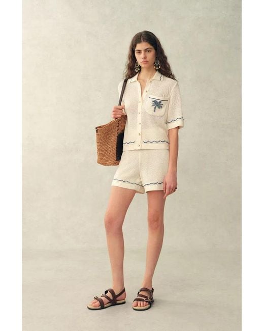 Fabrique Natural Oriel Palm Handworked Embroidery Buttoned Cardigan And Shorts Set