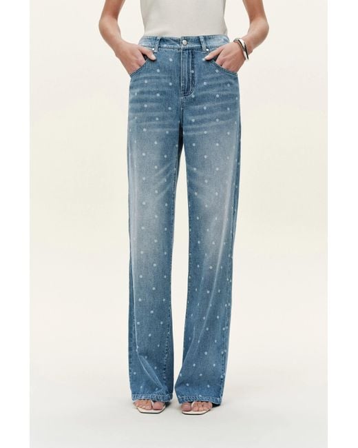 Fabrique Blue Elyra Polka Dot Straight Wide Leg Jeans