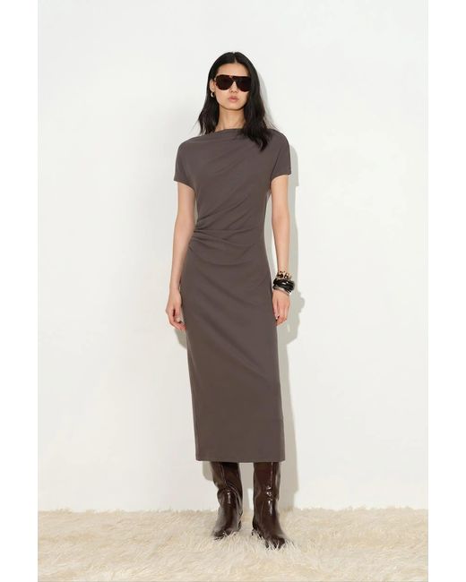 Fabrique Gray Hazel Draped Off Shoulder Dress