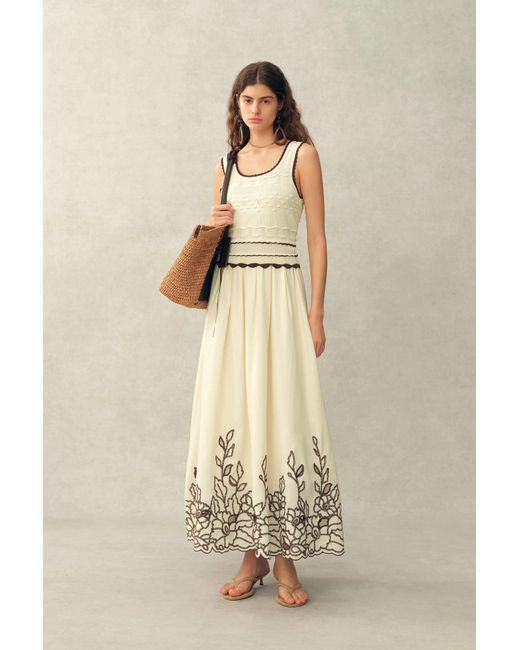 Fabrique Natural Vittra Embroidery And Woven Sleeveless Dress