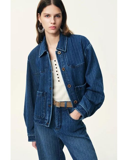 Fabrique Blue Colette Striped Washed Patch Pocket Jacket