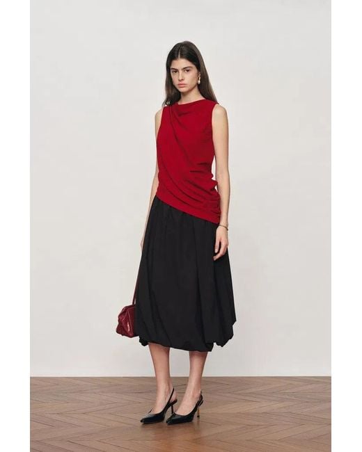 Fabrique Red Florence Asymmetrical Draped Sleeveless Top And Skirt Set