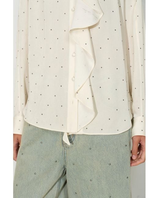 Fabrique White Hypatia Metallic Dot Ruffle Blouse