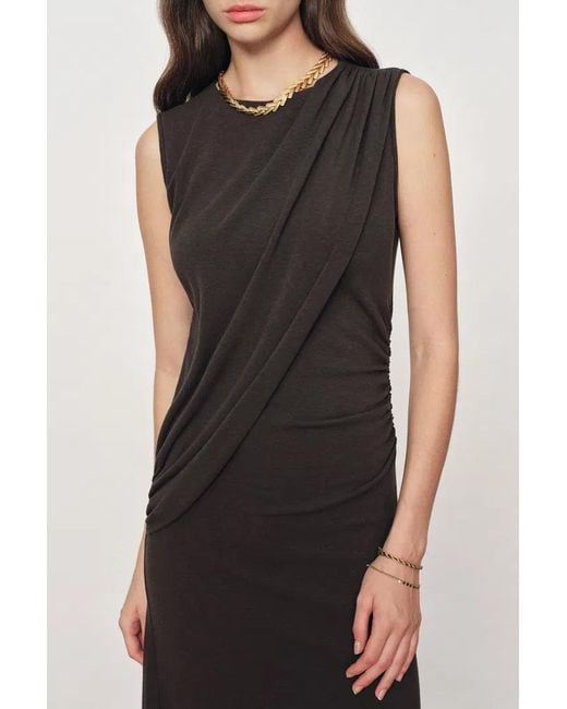 Fabrique Gray Raina Asymmetric Draped Sleeveless Fitted Dress