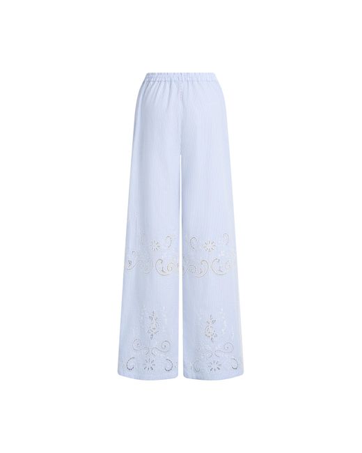 Fabrique Blue Holly Striped Embroidered Drawstring Wide Leg Pant