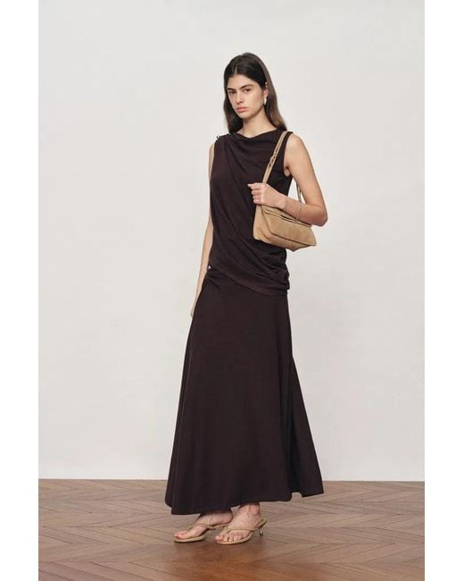 Fabrique White Florence Asymmetric Draped Sleeveless Top And Maxi Skirt Set