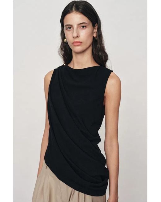 Fabrique White Florence Asymmetrical Draped Sleeveless Top And Skirt Set
