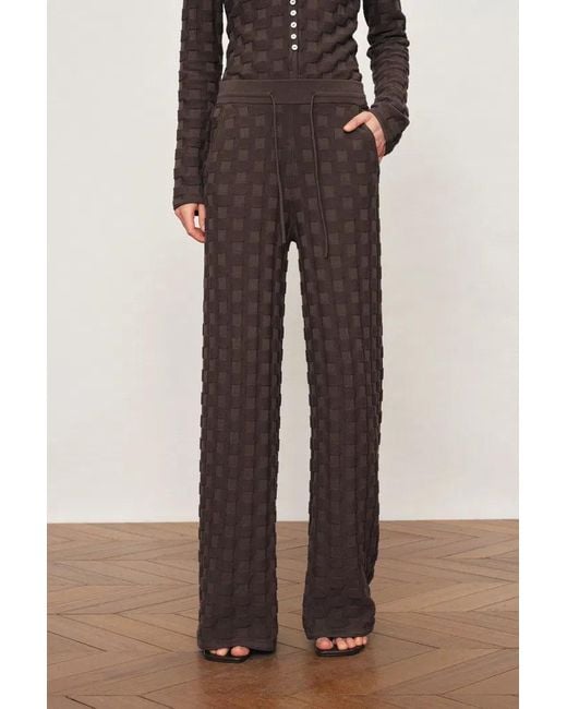 Fabrique Brown Elowen Plaid Textured Knit Pants