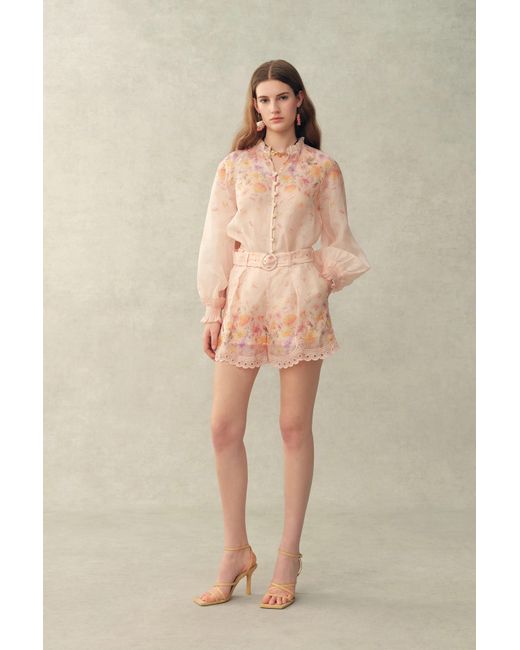 Fabrique Natural Lillian Handpainted Floral Embroidery Belted Shorts