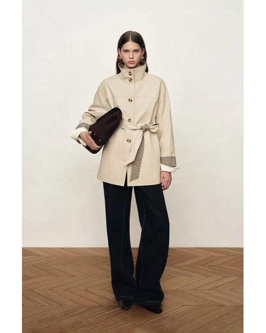 Fabrique Brown Sita Check Panel Belted Cropped Trench Coat