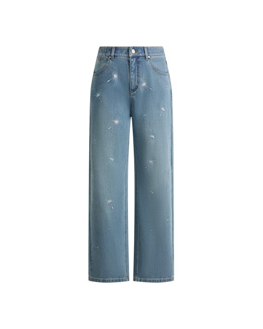 Fabrique Blue Annette Embroidered Crystal Embellished Dandelion Cropped Straight Leg Jeans