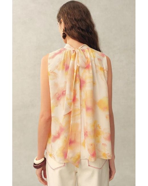Fabrique Natural Charlotte Handpainted Floral Neck Tie Sleeveless Blouse