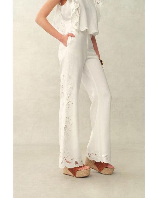 Fabrique White Elodie French Cutwork Embroidery Flare Pants
