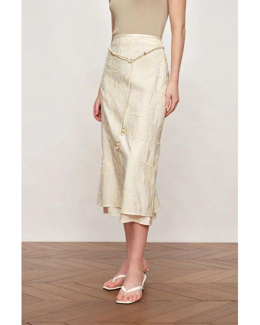 Fabrique Natural Korin Koi Embroidered Tie-Waist Skirt