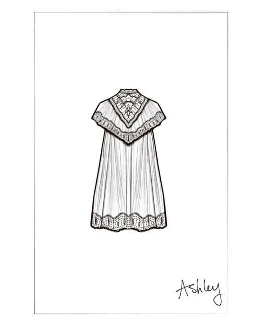 Fabrique Brown Sophia Lace Embroidery Capelet Short Sleeve Dress