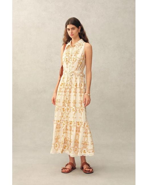 Fabrique Natural Wendy Floral Embroidery Belted Sleeveless Dress