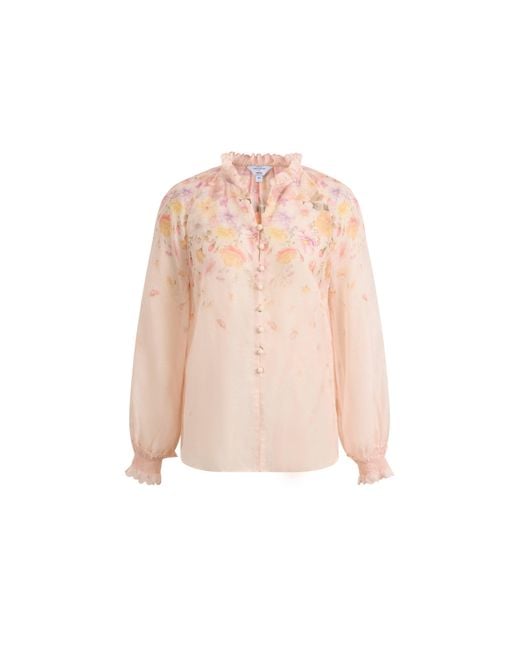 Fabrique Natural Lillian Handpainted Floral Embroidery Sheer Ombré Print Blouse And Shorts Set
