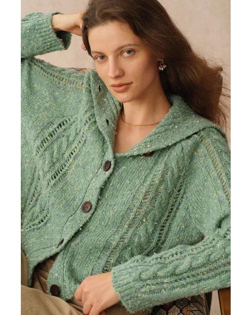 Fabrique Green Rosalina Convertible Shawl Collar Cardigan