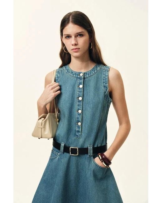Fabrique Blue Lisa Lower Waist Belted Sleeveless Dress